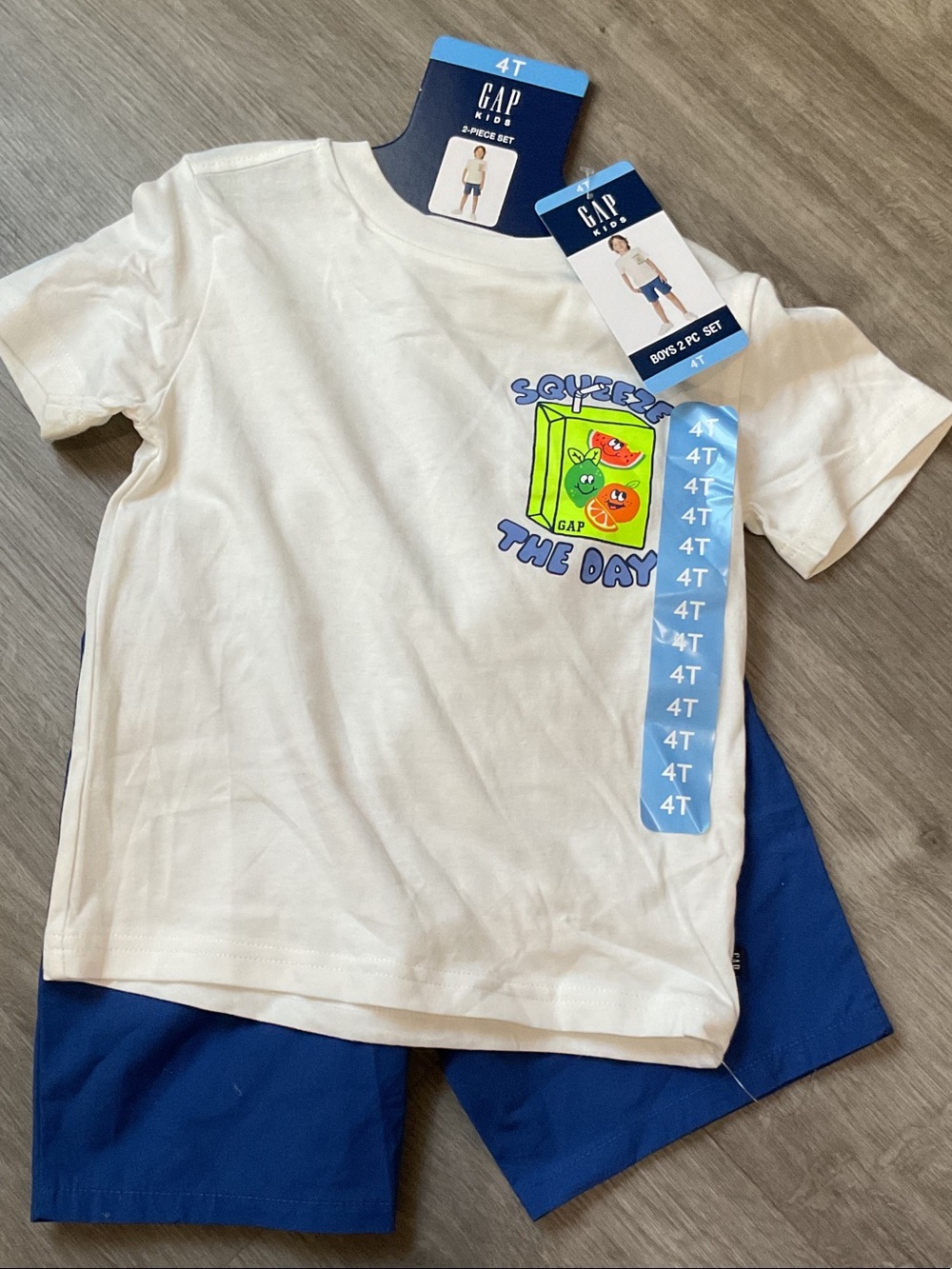 GAP Boys White Tee & Blue Shorts Matching Set - Green/Orange Graphic